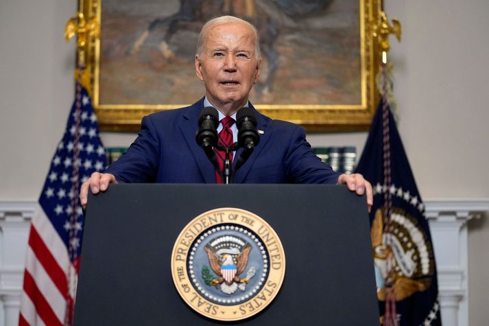 Joe Biden, forseti Bandaríkjanna, þegar hann ávarpaði þjóðina í dag.