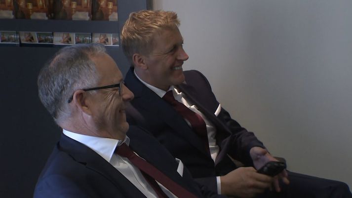 Lars Lagerbäck í góðum gír með fyrrum samstarfsfélaga sínum Heimi Hallgrímssyni.