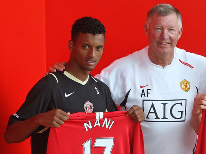Nani og Sir Alex Ferguson.