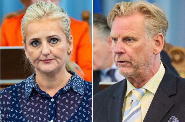 Nanna Margrét Gunnlaugsdóttir (t.v.) og Sigmundur Ernir Rúnarsson (t.h.) tókust á um fjárlagafrumvarpið í Bítínu á Bylgjunni í morgun.