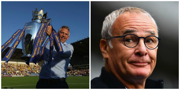 Lineker er mikill stuðningsmaður Leicester City og fékk að lyfta bikarnum.