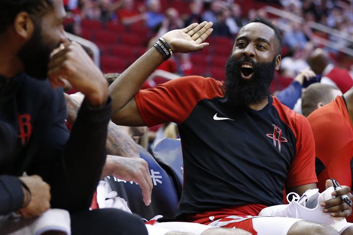 Það var gaman hjá James Harden og félögum í nótt.