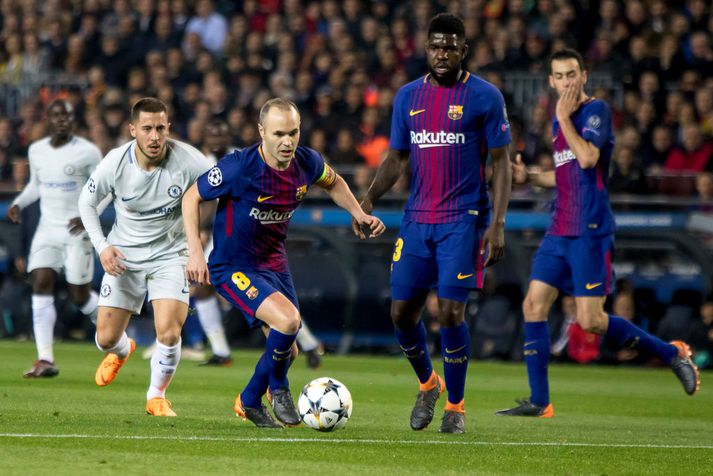 Iniesta í leiknum gegn Chelsea í gær.