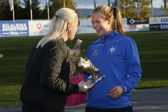 Harpa Þorsteinsdóttir fékk gullskóinn í fyrra.