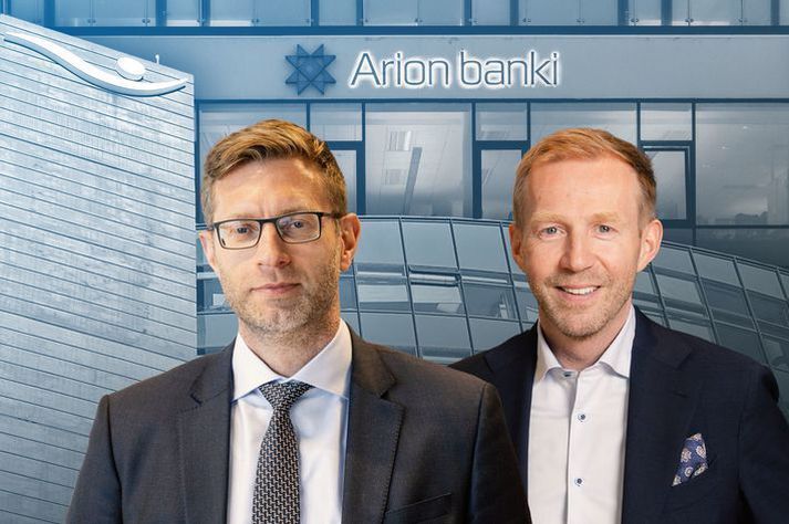 Jón Guðni Ómarsson, forstjóri Íslandsbanka, og Benedikt Gíslason, forstjóri Arion. Bankarnir eru meðal eigenda að Verðbréfamiðstöð Íslands en sumir hluthafar hafa lýst yfir vonbrigðum að þeir beini ekki viðskiptum sínum til félagsins. 