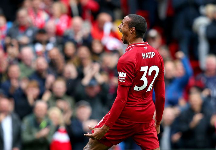 Hollendingurinn Joel Matip skoraði eitt marka Liverpool um helgina