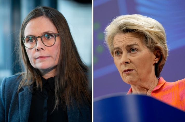 Katrín Jakobsdóttir og Ursula von der Leyen.