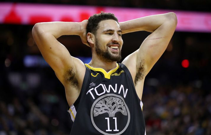 Klay Thompson var ekki sáttur eftir leikinn.