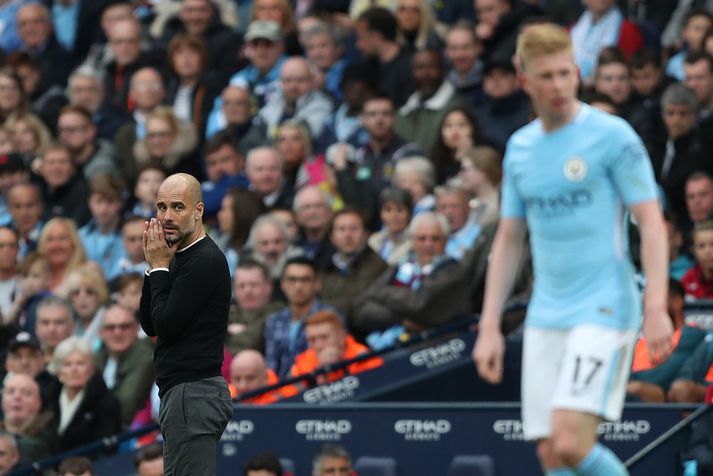 Kevin de Bruyne og Pep Guardiola.