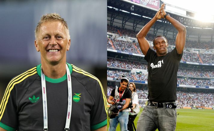 Heimir Hallgrímsson hefur þjálfað landslið Jamaíku síðan 2022 og notið góðs stuðnings. Það fer vel milli þeirra félaga, Usain og Heimis.