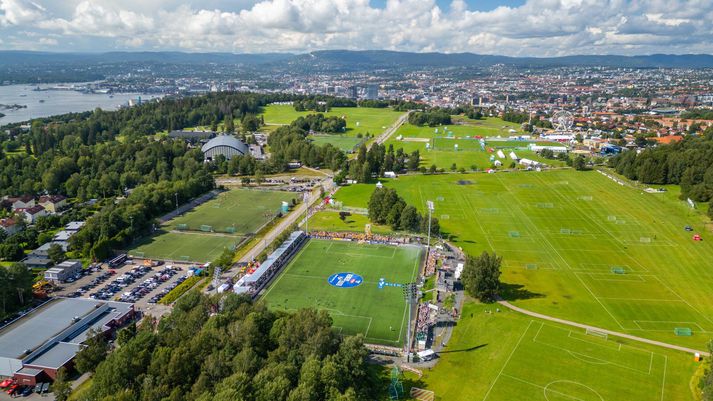 Heimasvæði KFUM. Tveir leikmanna liðsins sæta nú lögreglurannsókn.