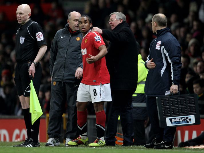 Sir Alex Ferguson, stjóri Manchester United, talar við Anderson.