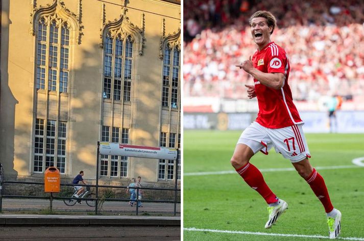 Kevin Behrens á hjólinu eftir að hafa skorað skallaþrennu gegn Mainz 05.