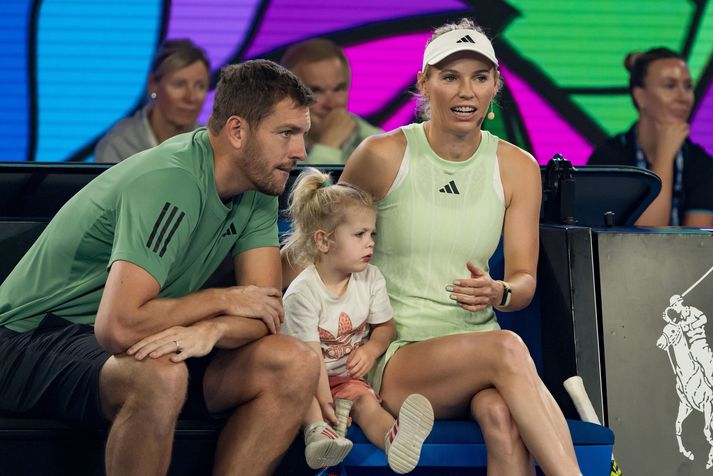 Caroline Wozniacki með eiginmanni sínum David Lee og dótturinni Oliviu Lee.