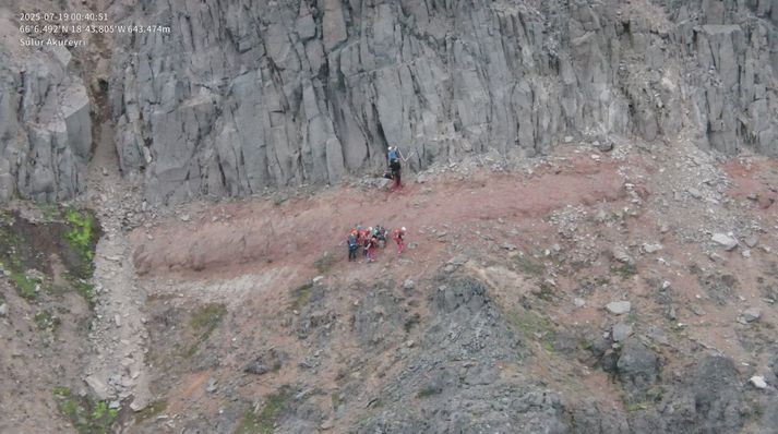 Tvennt hélt til fjalla við Ytrárfjall norður af Ólafsfirði á föstudagseftirmiðdegi en lentu í sjálfheldu. Fjallabjörgun þurfti til, línur og tryggingar. 