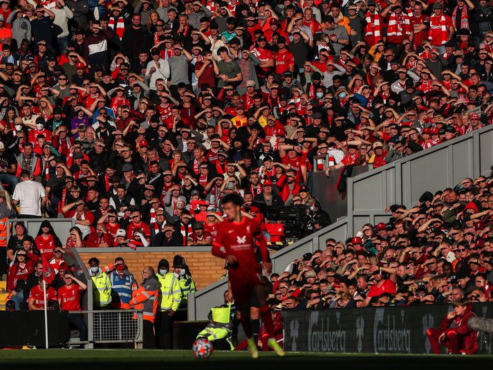 Það var vel mætt á Anfield í dag.