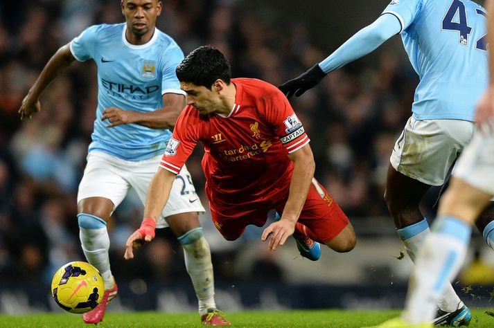 Luis Suarez í leik á móti Manchester City.