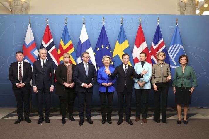 Forsætisráðherrar Norðurlandanna með Ursulu von der Leyen, forseta framkvæmdastjórnar Evrópusambandsins, í við upphaf þings Norðurlandaráðs í Stokkhólmi í september. Kristrún Frostadóttir er önnur frá hægri.