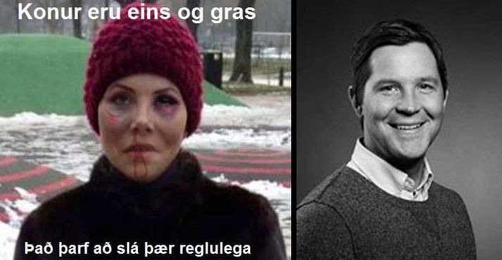 Myndin sem um ræðir sem Facebook taldi ekki brjóta í bága við reglur samskiptamiðilsins í fyrstu. Við hlið hennar er Jan Frederiksson, talsmaður Facebook á Norðurlöndum.
