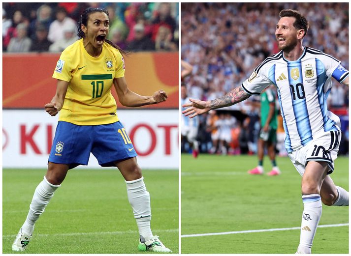 Marta er enn sá leikmaður sem hefur skorað flest mörk í úrslitakeppni HM en Lionel Messi er í dauðafæri að ná að jafna við hana.