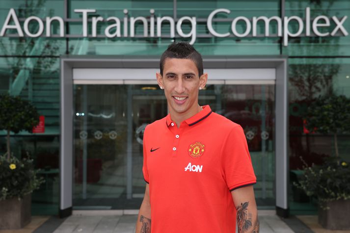 Angel Di María fyrir utan æfingarsvæði Manchester United.