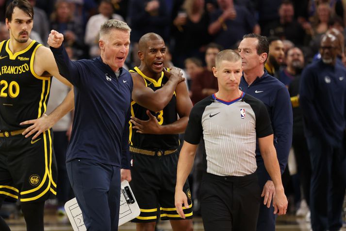 Steve Kerr og Chris Paul saman á góðri stundu þegar Paul lék undir stjórn Kerr með Golden State Warriors