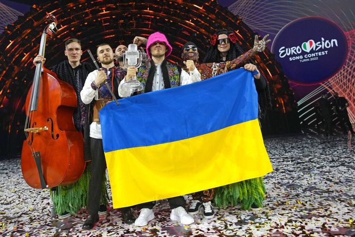 Kalush-hljómsveitin frá Úkraínu sem kom, sá og sigraði á úrslitakvöldi Eurovision á Ítalíu í maí.