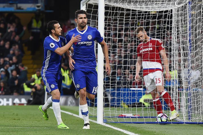 Diego Costa, að fagna einu af mörgum mörkum fyrir Chelsea.