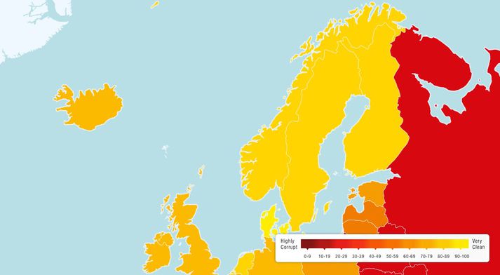 Athygli vekur að Ísland er spilltasta land Norðurlandanna samkvæmt könnuninni.