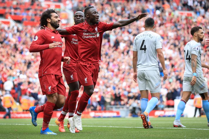 Liverpool fagnar í fyrri leik liðanna á þessari leiktíð.