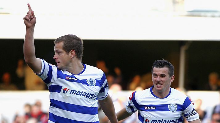 Heiðar Helguson fagnar hér marki fyrir QPR með Joey Barton.