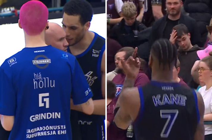 Liðsfélagar DeAndre Kane héldu aftur af Degi Þór Baldvinssyni sem lét Kane heyra það fyrir að fagna með fokkjúputta í átt að stuðningsfólki Tindastóls.