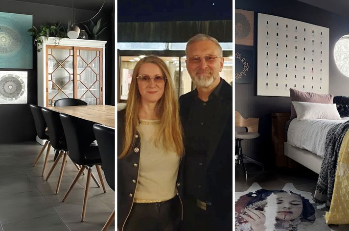 Heimili hjónanna er umvafið dökkri litapallettu og heillandi smáatriðum.