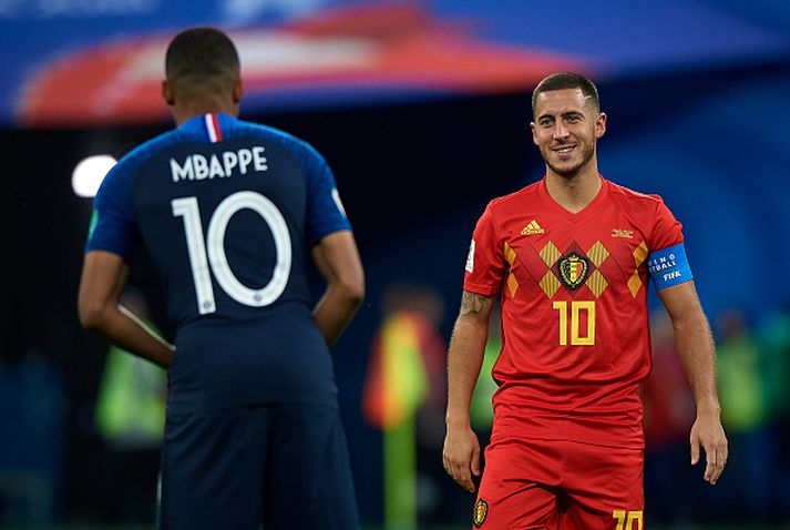 Hazard og Mbappe í landsleik Belgíu og Frakklands.