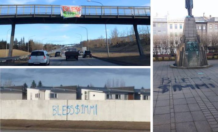 Borði hefur verið hengdur á brú á Miklubraut og skilaboð hafa verið spreyjuð á Austurvöll og Garðabæ.