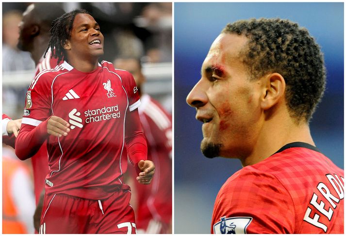 Gamli og nýi Rio í enska boltanum. Til vinstri ungstirnið hjá Liverpool Rio Ngumoha og til hægri goðsögnin Rio Ferdinand.