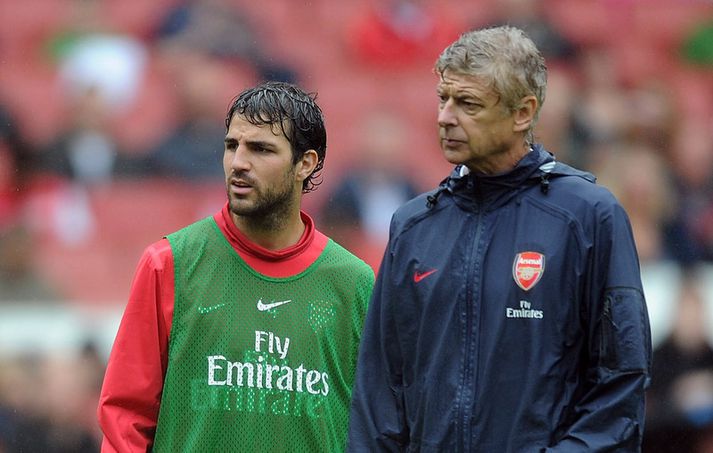 Fabregas og Wenger saman á æfingu áður en sá fyrrnefndi fór til Barcelona.