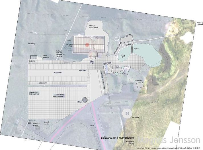 Skíðaskálinn í Hveradölum Framtíðarskipulag Skíðaskálans gerir meðal annars ráð fyrir baðlóni og búningsaðstöðu.Teikning/Magnús Jensson arkitekt