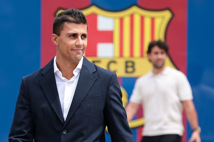Rodri var kynntur til leiks hjá Barcelona í gær.