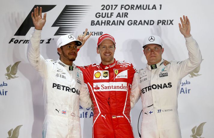 Lewis Hamilton, Sebastian Vettel og Valtteri Bottas.