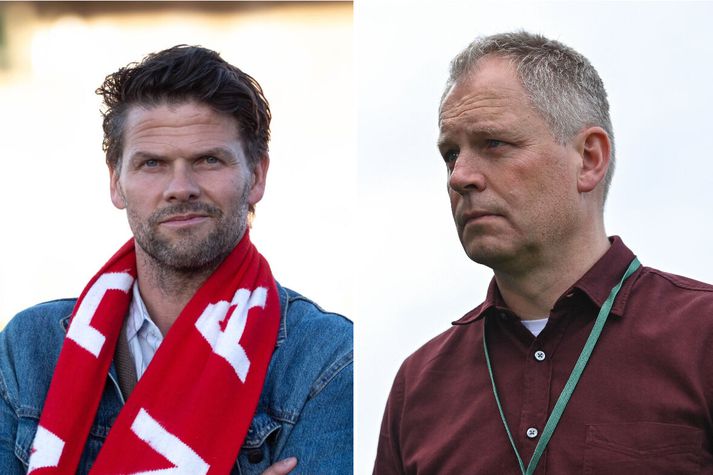 Hermann Hreiðarsson og Óskar Hrafn Þorvaldsson munu sitja fyrir svörum á blaðamannafundi í Fjósinu í dag.