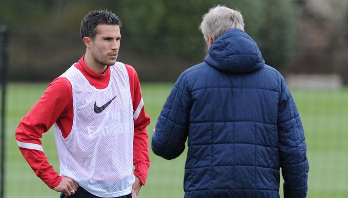 Þeir félagar á æfingarsvæði Arsenal