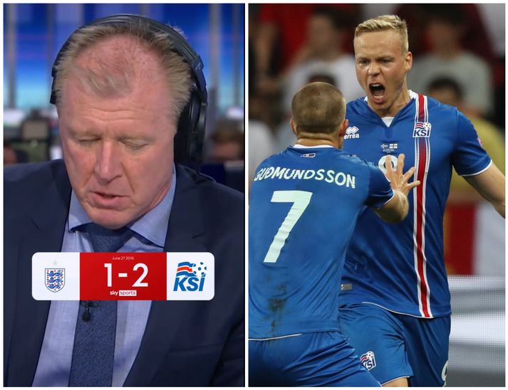 Steve McClaren var niðurlútur í útsendingaveri Sky Sports á meðan Kolbeinn Sigþórsson fagnaði marki sínu í Nice.