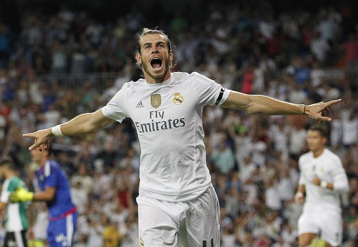 Bale fagnar marki sínu í kvöld.