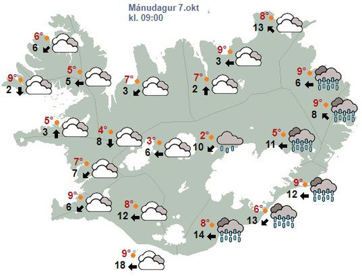 Búast má við talsverðri rigningu á Austurlandi.