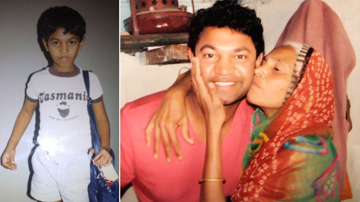 Saroo hitti fjölskyldu sína eftir 25 ár.
