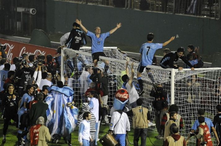 Það var góð stemning í Montevideo í leikslok í gær.