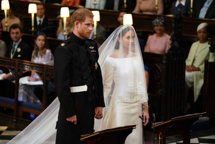 Harry Bretaprins og Meghan Markle á brúðkaupsdaginn.