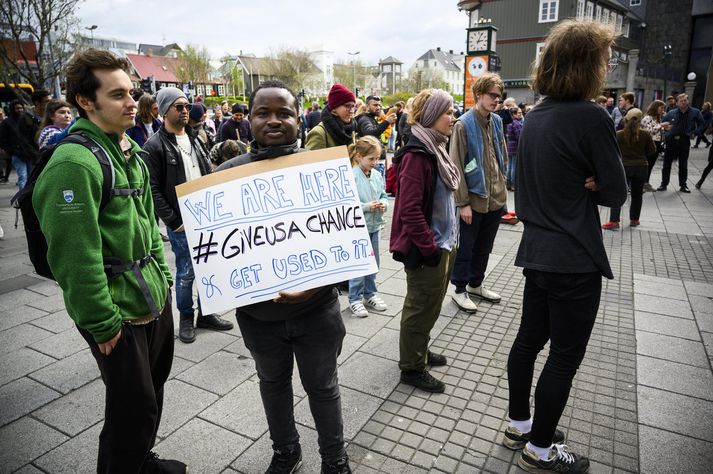 Hælisleitendur voru meðal þeirra sem tóku þátt í dagskrá róttæks 1. maí í gær. 