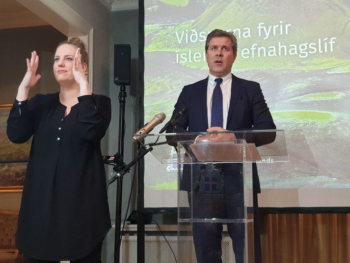 Bjarni Benediktsson, fjármálaráðherra, kynnti aðgerðir ríkisstjórnarinnar til að bregðast við efnahagslegri kólnun vegna kórónuveirunnar á blaðamannafundi í dag.